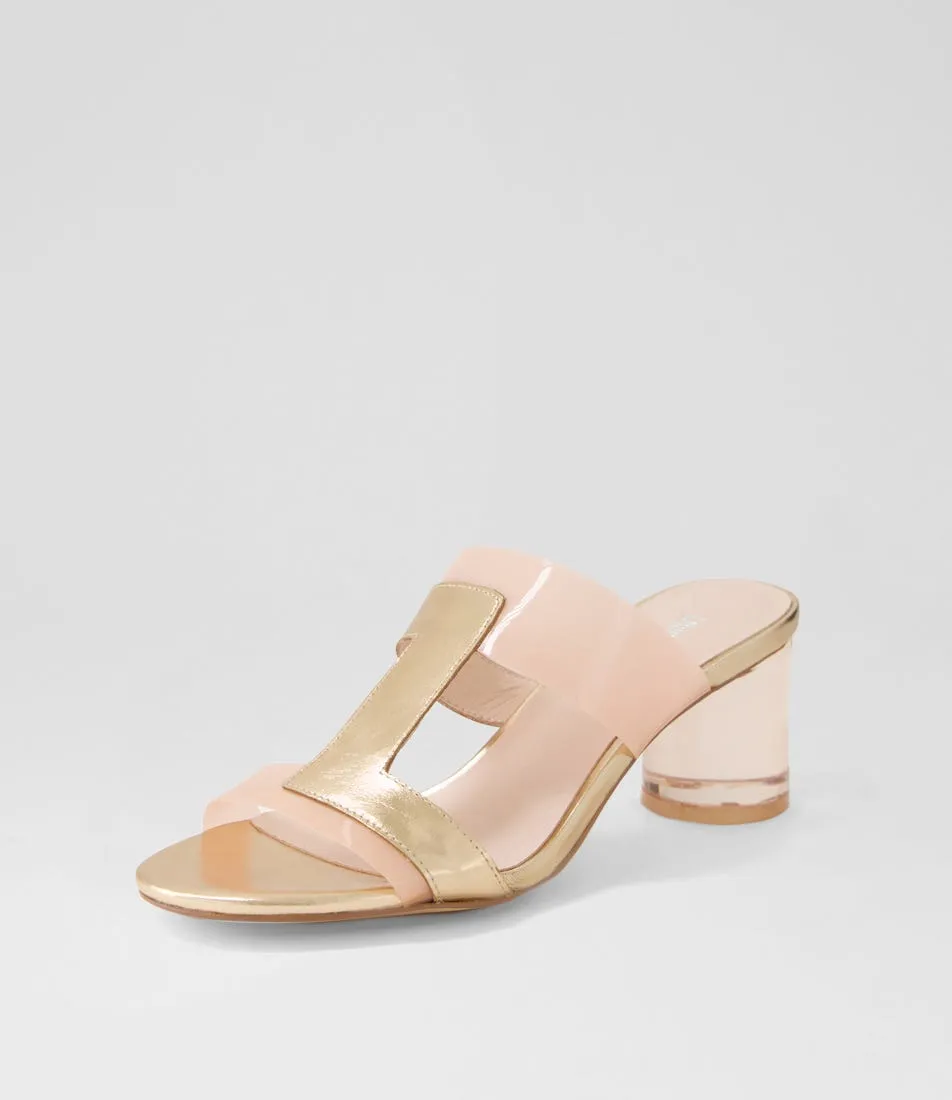 DJANGO & JULIETTE Slade Rose Gold Shine Cafe Leather Vinylite Mules