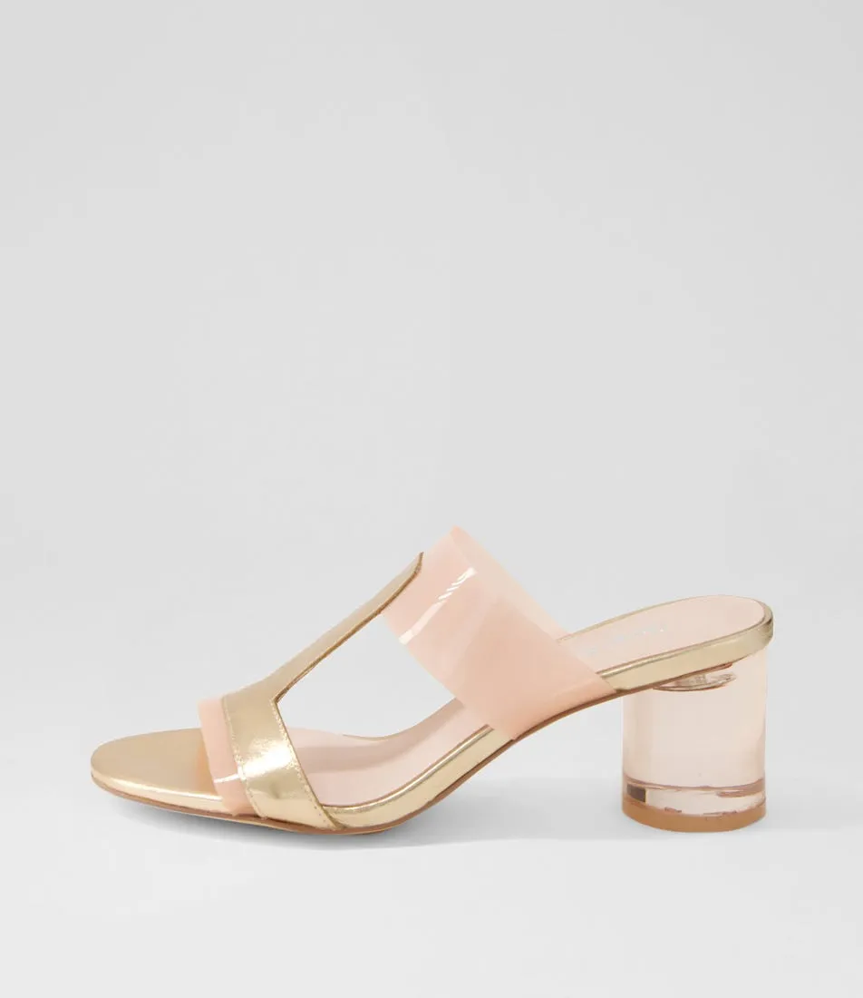 DJANGO & JULIETTE Slade Rose Gold Shine Cafe Leather Vinylite Mules