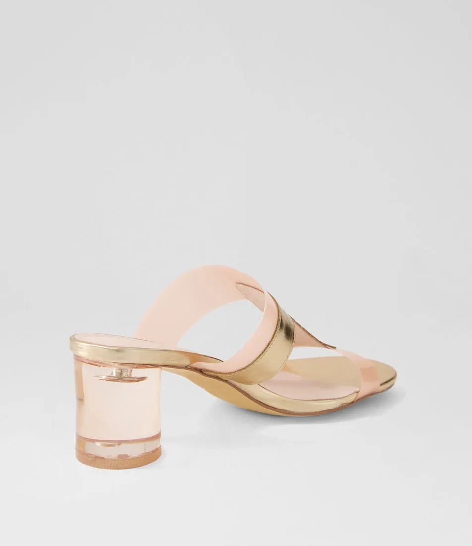 DJANGO & JULIETTE Slade Rose Gold Shine Cafe Leather Vinylite Mules