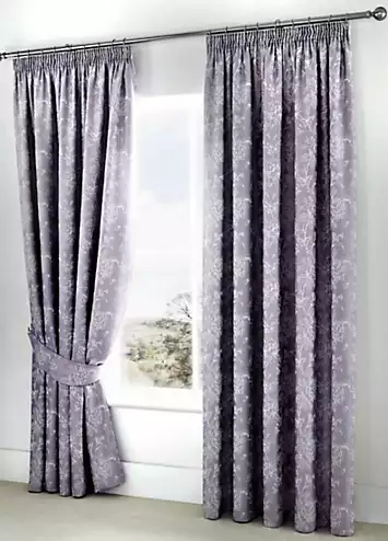 Dreams & Drapes Lavender Woven Jasmine Lined Pencil Curtains with Tie-Backs | Kaleidoscope