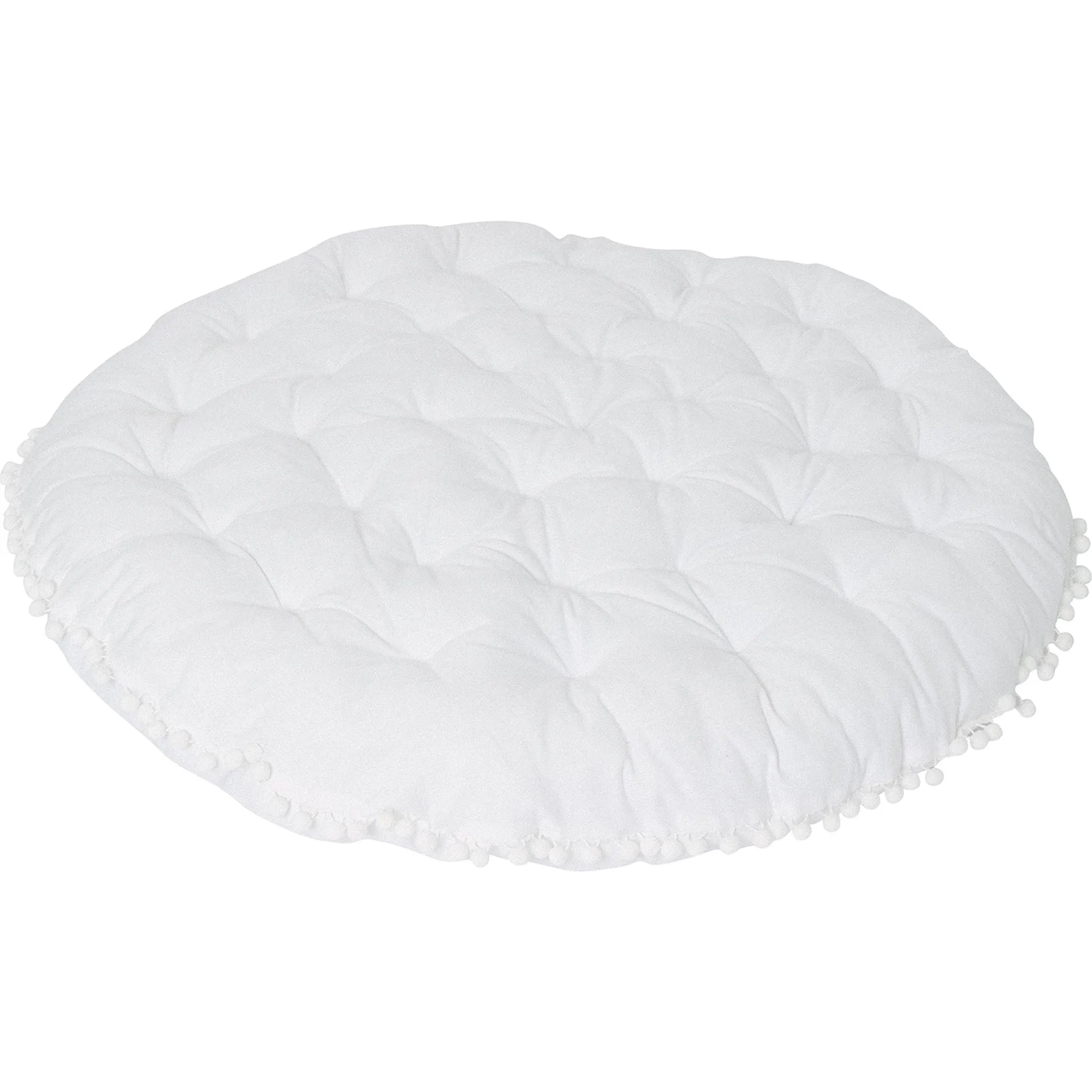 E&E Round Padded Play Mattress, White Pom Pom