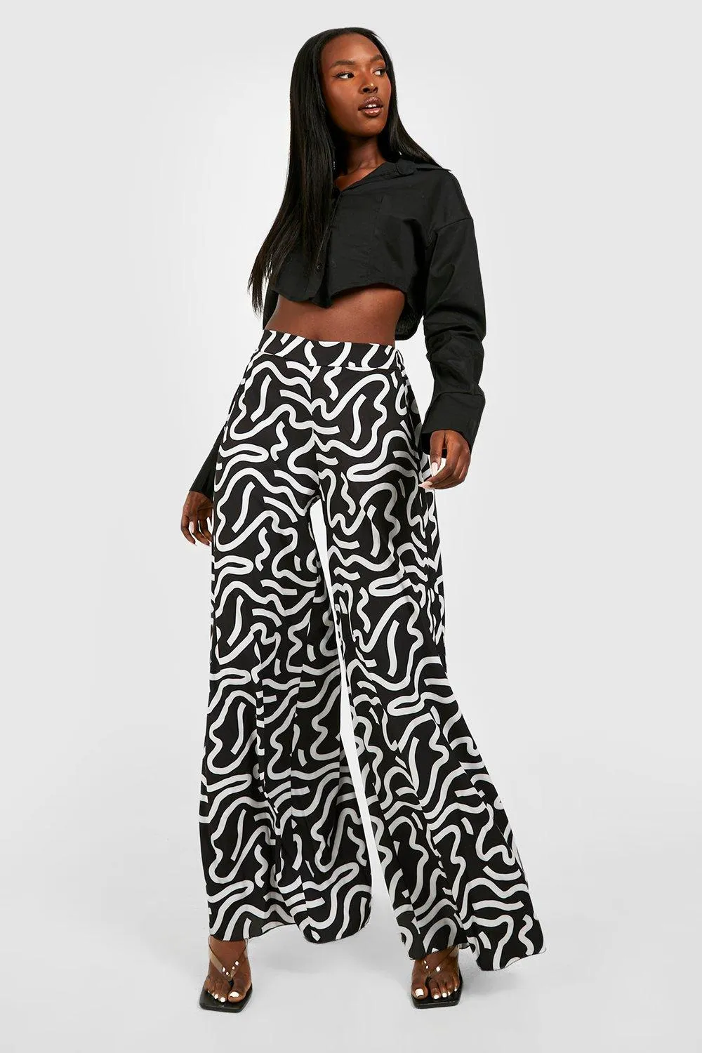 Extreme Wide Leg Wave Printed Pants