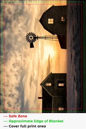 Farmhouse Barn Windmill Sunset Blanket