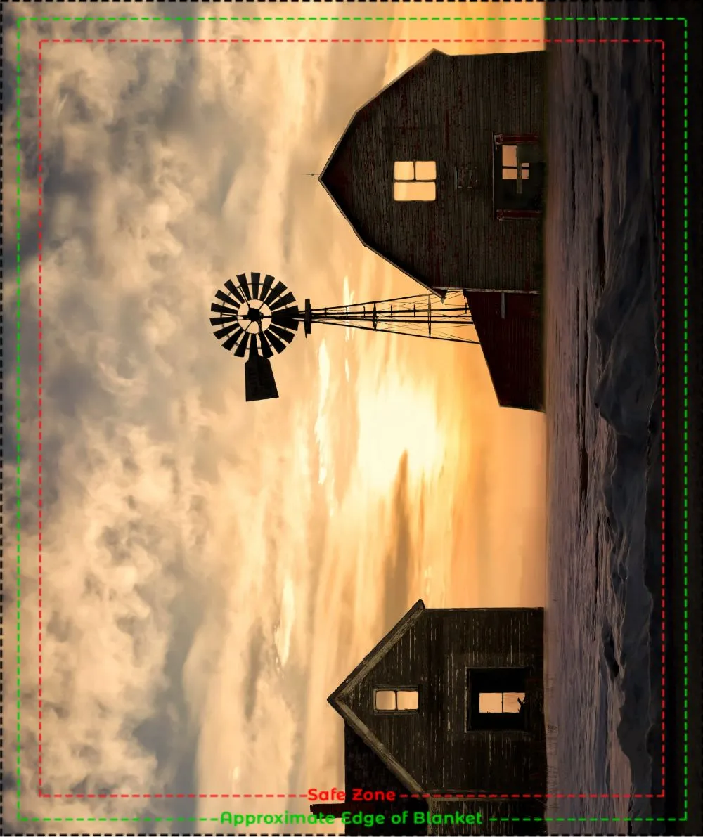 Farmhouse Barn Windmill Sunset Blanket