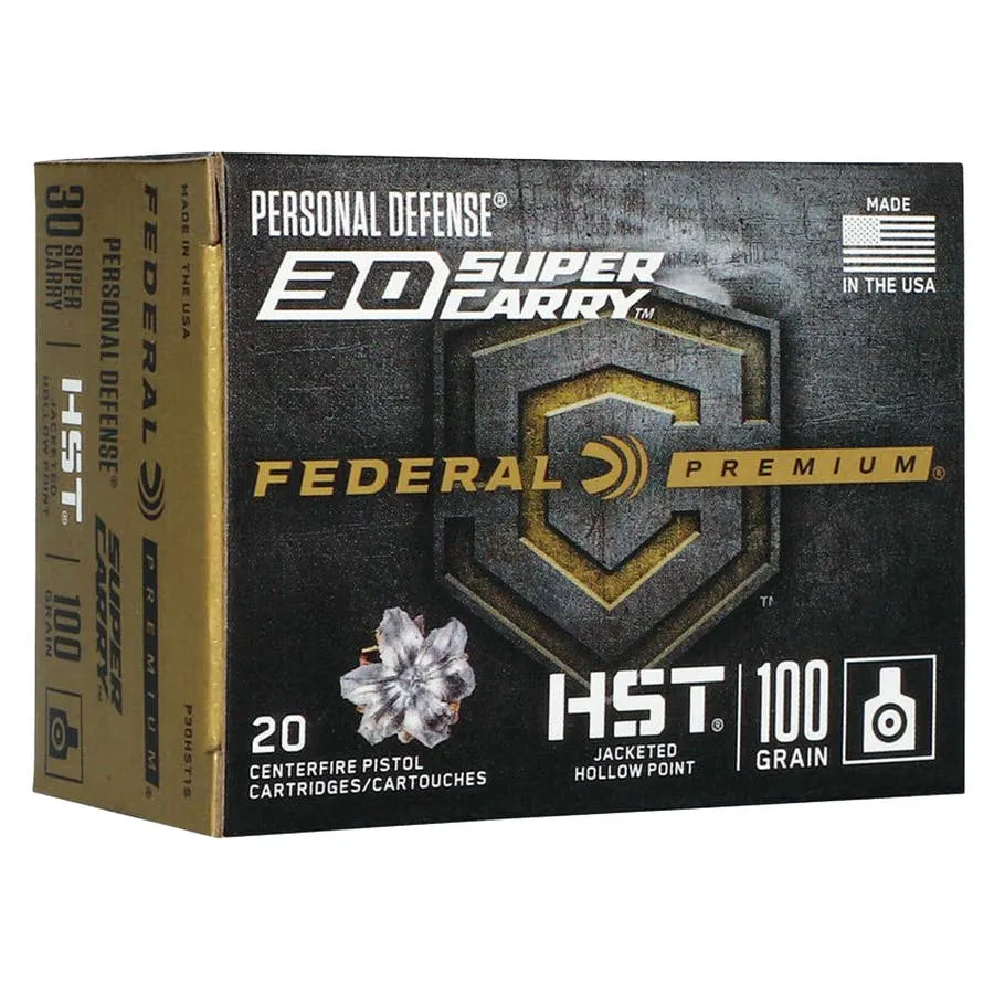 Federal Premium HST Full Metal Jacket Pistol Ammunition - 20rd Box - .30 Super Carry - 100GR