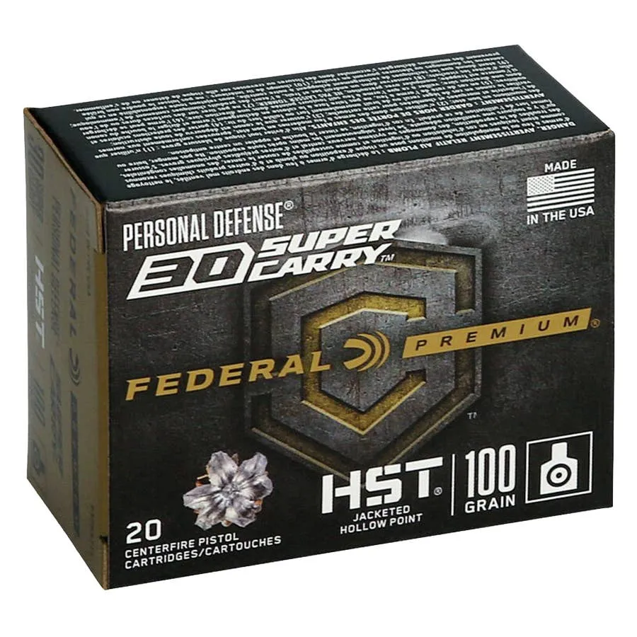 Federal Premium HST Full Metal Jacket Pistol Ammunition - 20rd Box - .30 Super Carry - 100GR