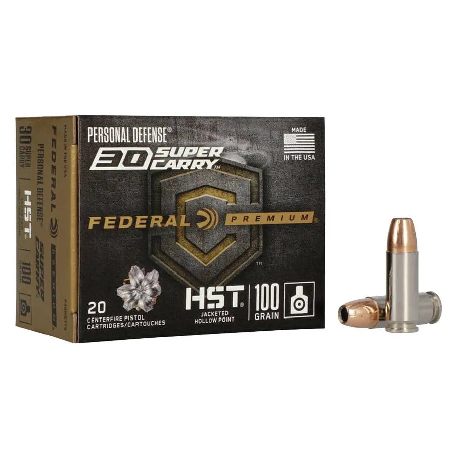 Federal Premium HST Full Metal Jacket Pistol Ammunition - 20rd Box - .30 Super Carry - 100GR