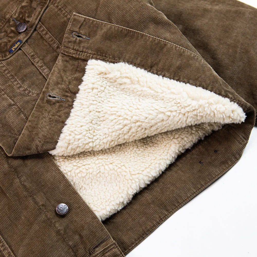 Fleece-Lined Corduroy Trucker Jacket (Brown)