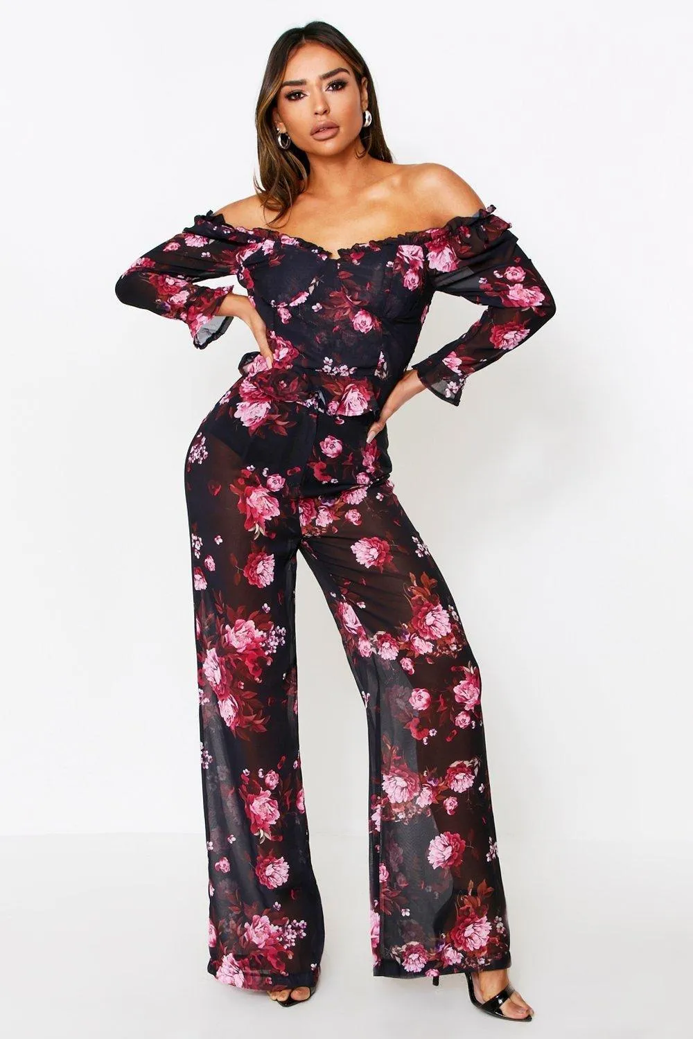 Floral Chiffon Wide Leg Pants