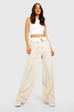 Folded Waistband Wide Leg Dress Pants