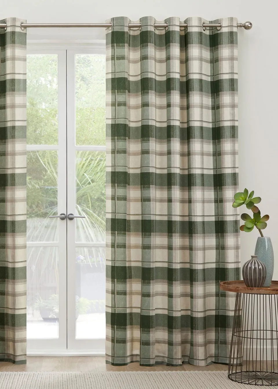 Fusion Balmoral Check Bottle Green Eyelet Curtains