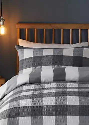 Fusion Charcoal Seersucker Gingham Check Brushed Cotton Rich Duvet Cover Set | Kaleidoscope