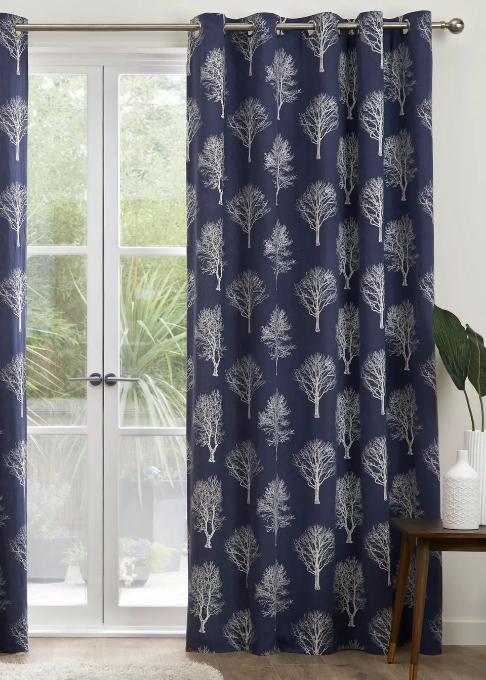 Fusion Woodland Trees Navy Eyelet Curtains