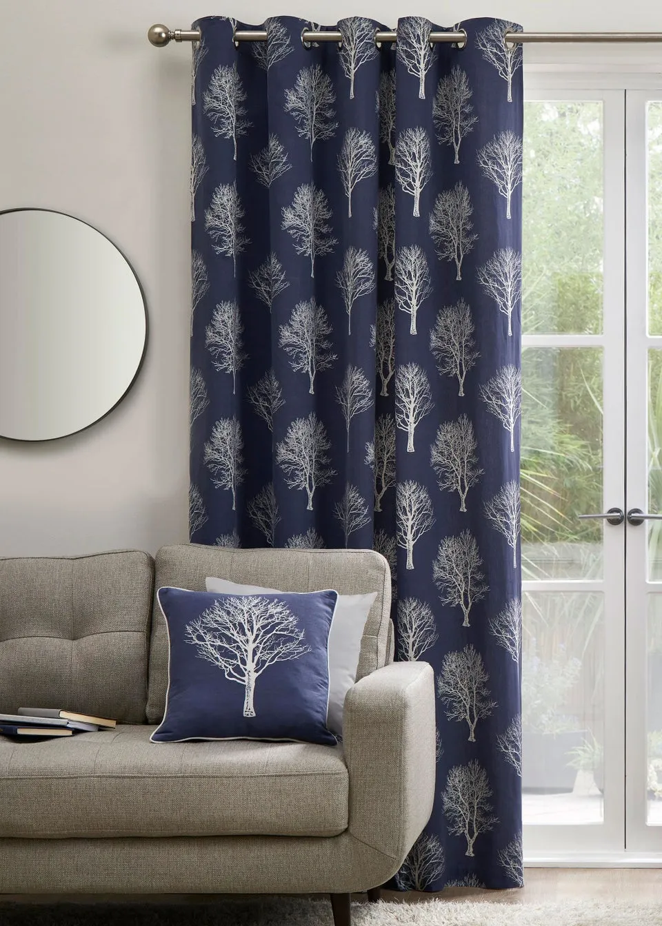 Fusion Woodland Trees Navy Eyelet Curtains