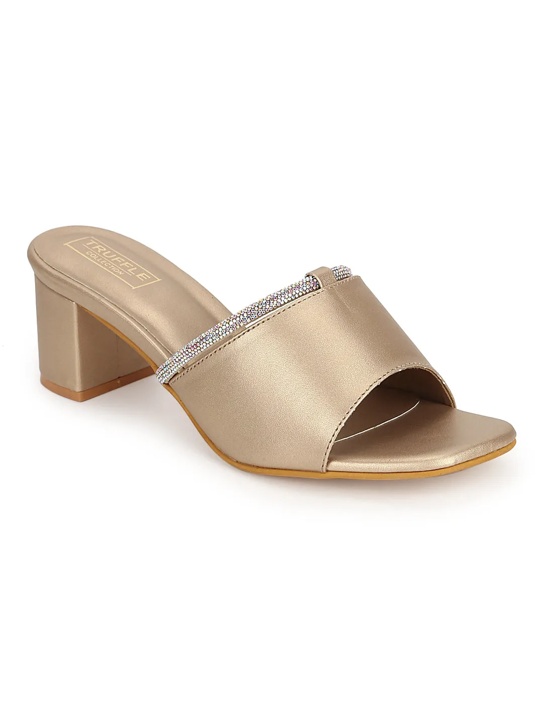 Gold PU Diamante Embellished Block Heel Mules (TC-SLC-N1117-GLD)