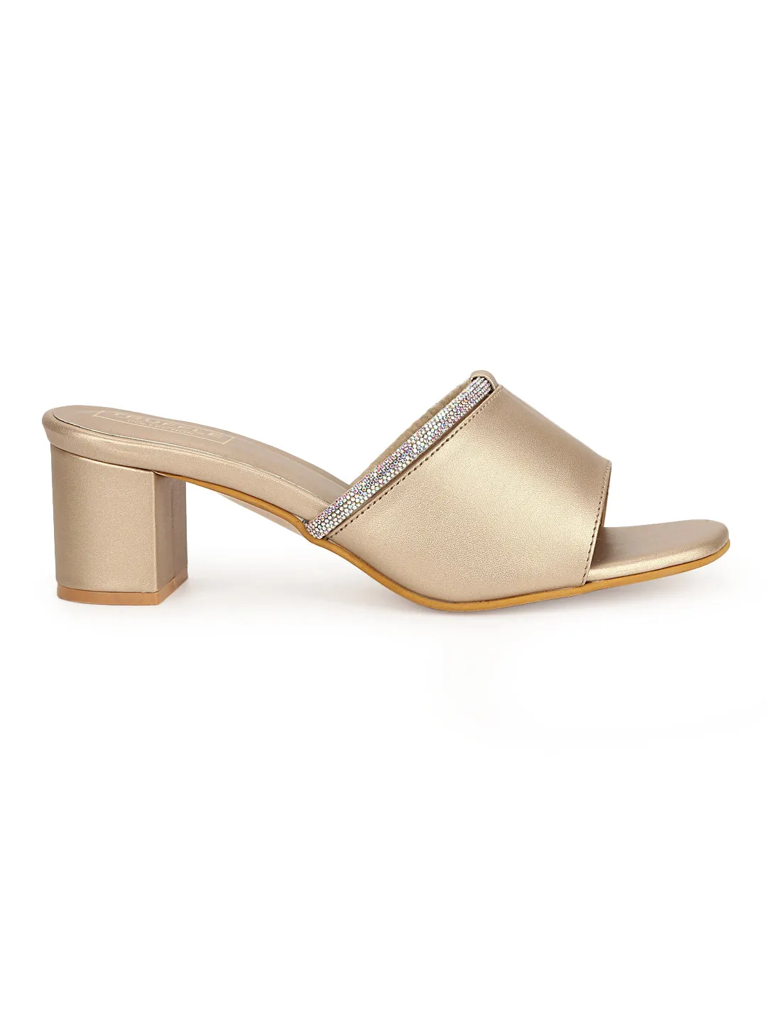 Gold PU Diamante Embellished Block Heel Mules (TC-SLC-N1117-GLD)