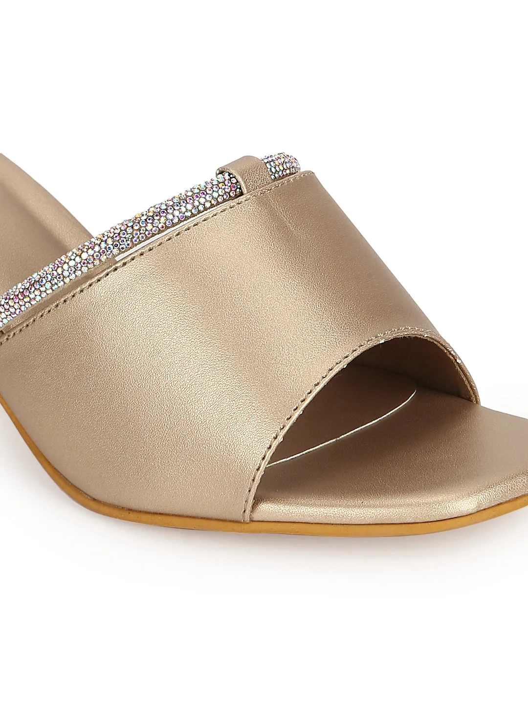 Gold PU Diamante Embellished Block Heel Mules (TC-SLC-N1117-GLD)