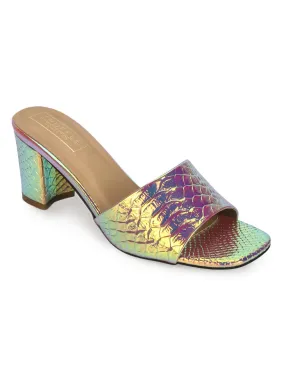 Gold PU Holographic Snake Pattern Mules