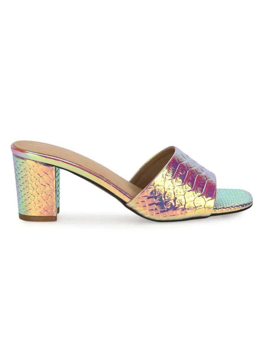 Gold PU Holographic Snake Pattern Mules