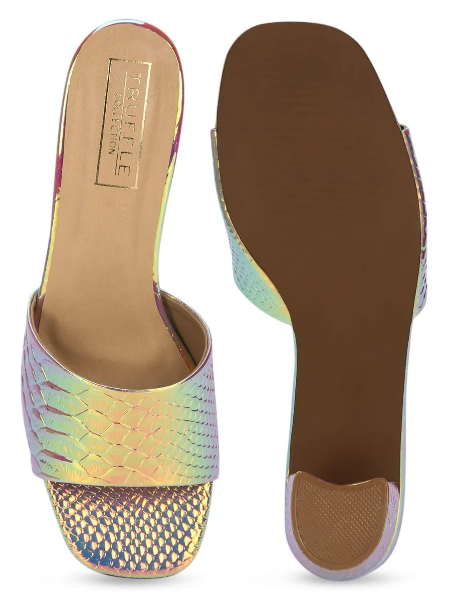 Gold PU Holographic Snake Pattern Mules