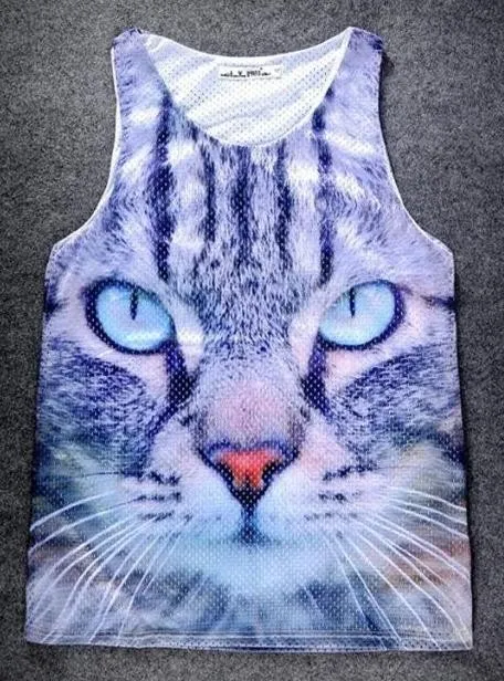 Grey Giant Blue Eyes Net Sleeveless Mens T-shirt Vest Sports Tank Top