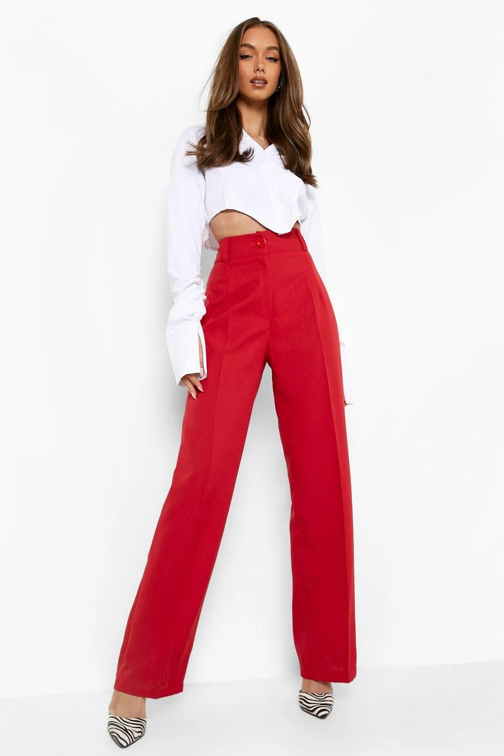 High Waisted Pleated Wide Leg Work Pants