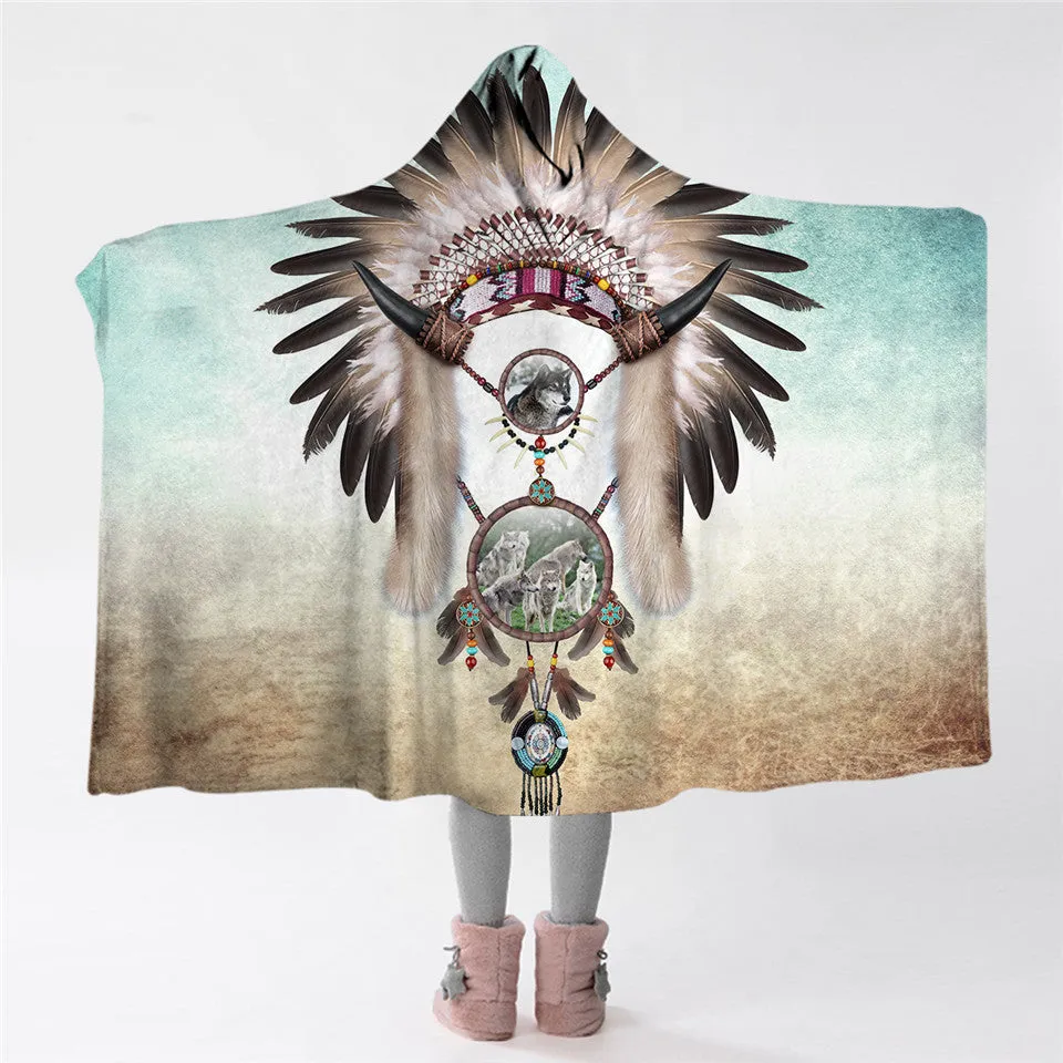 Indian Tribal Hooded Blanket