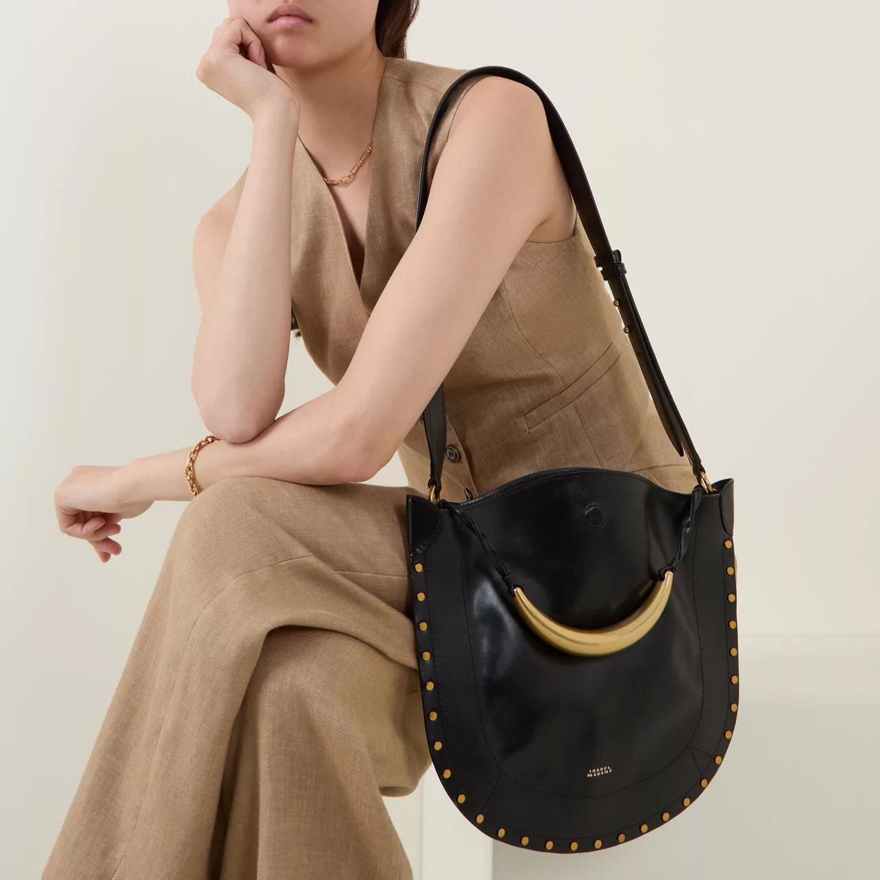 ISABEL MARANT Oskan Soft Leather Shoulder Bag - BlackGold