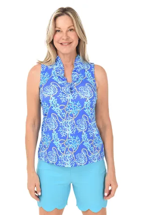 Knotical Coral UPF50+ Ruffle Sleeveless Top