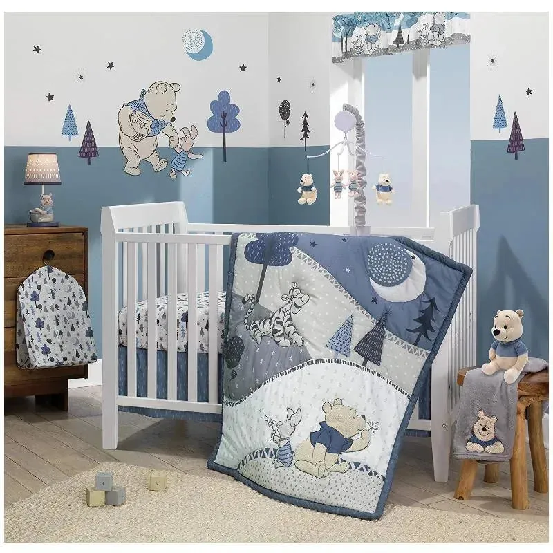 Lambs & Ivy - Disney Baby Forever Pooh White/Blue Bear Fitted Crib Sheet