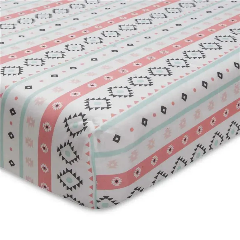 Lambs & Ivy Little Spirit Fitted Crib Sheet, Coral/Teal