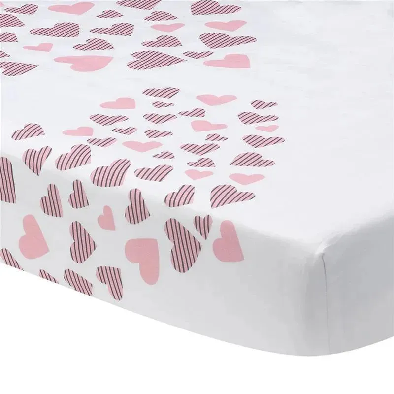 Lambs & Ivy Signature Heart To Heart Pink/White Fitted Crib Sheet