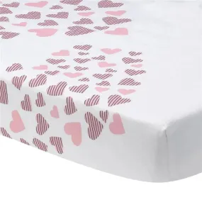 Lambs & Ivy Signature Heart To Heart Pink/White Fitted Crib Sheet