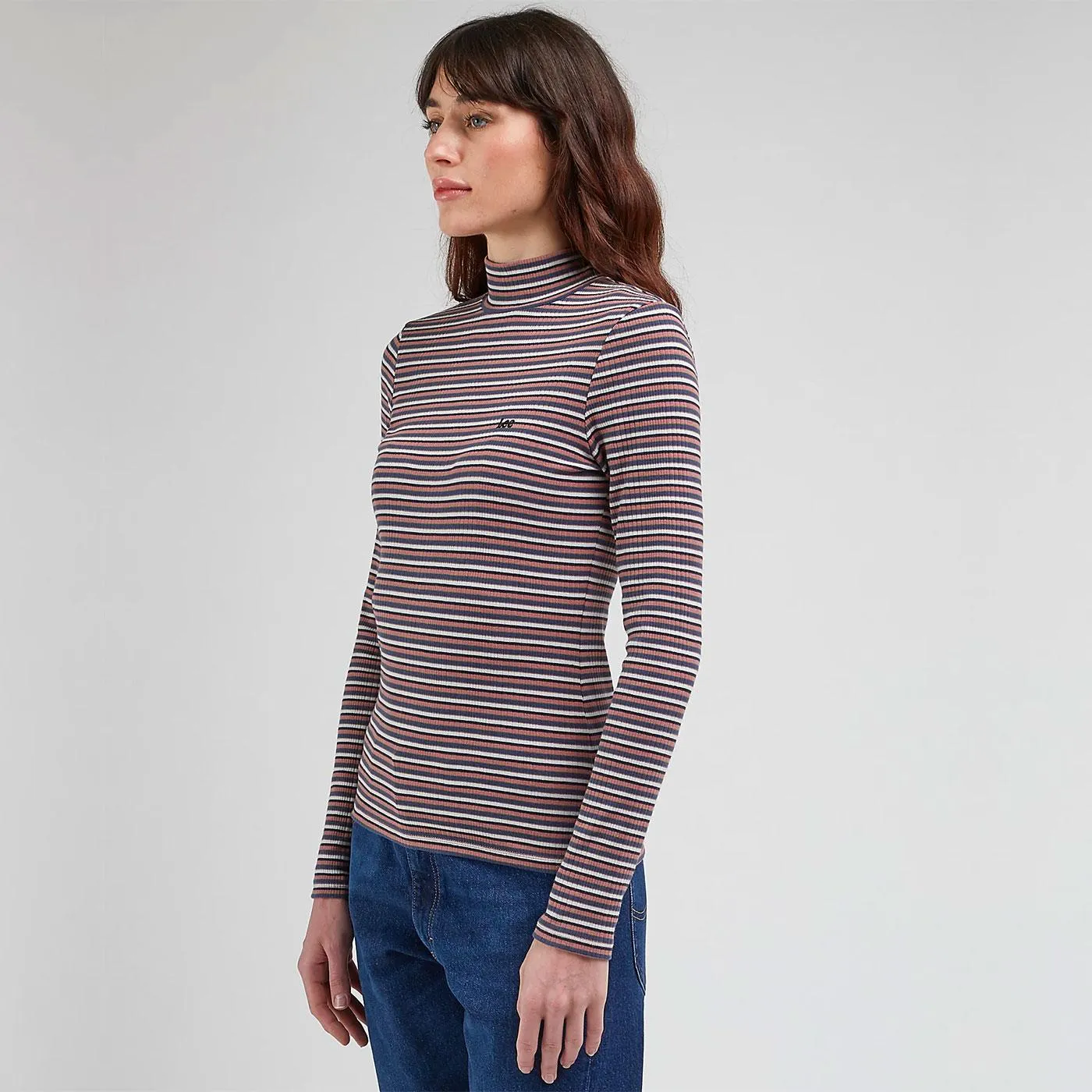 Lee Jeans Retro Ribbed LS Polo Neck Striped Tee DM