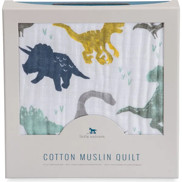 Little Unicorn Cotton Muslin Big Kid Quilt, Dino Friends