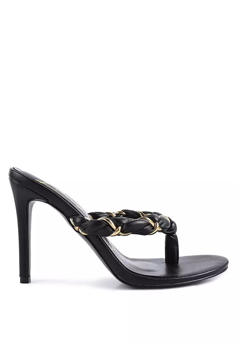 London Rag Black Braided With Gold Accent Flip-Flop Mules