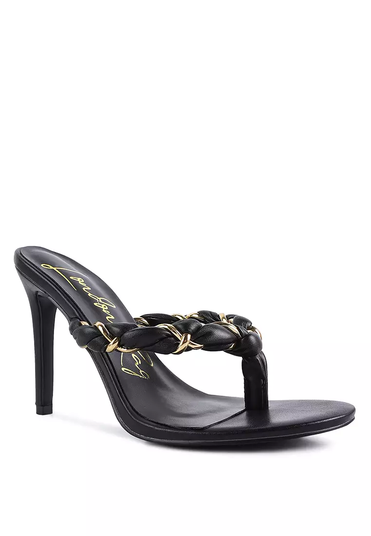 London Rag Black Braided With Gold Accent Flip-Flop Mules