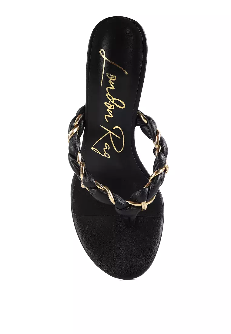 London Rag Black Braided With Gold Accent Flip-Flop Mules