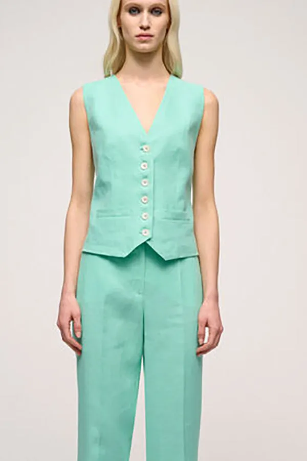 Luisa Spagnoli VARO TURQUOISE CLASSIC LINEN VEST