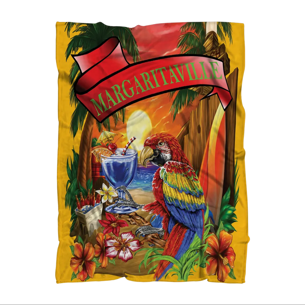 Margaritaville Orange Parrot Beach Premium Sublimation Adult Blanket