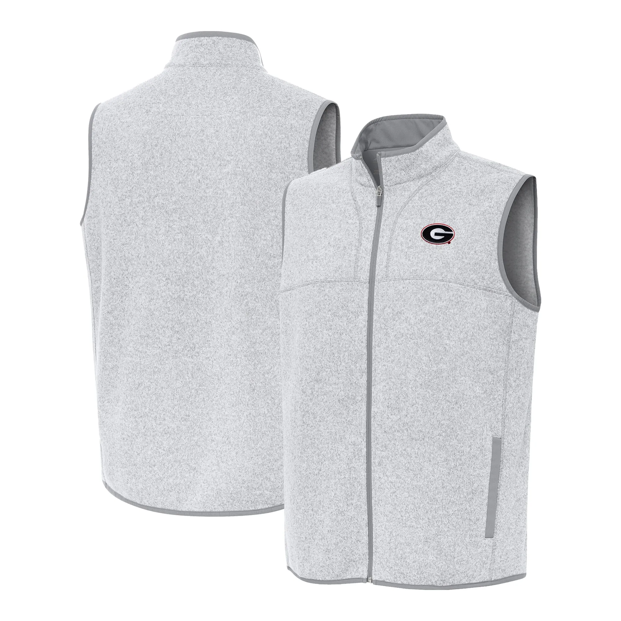 Men's Antigua Heather Gray Georgia Bulldogs Fortune Full-Zip Vest