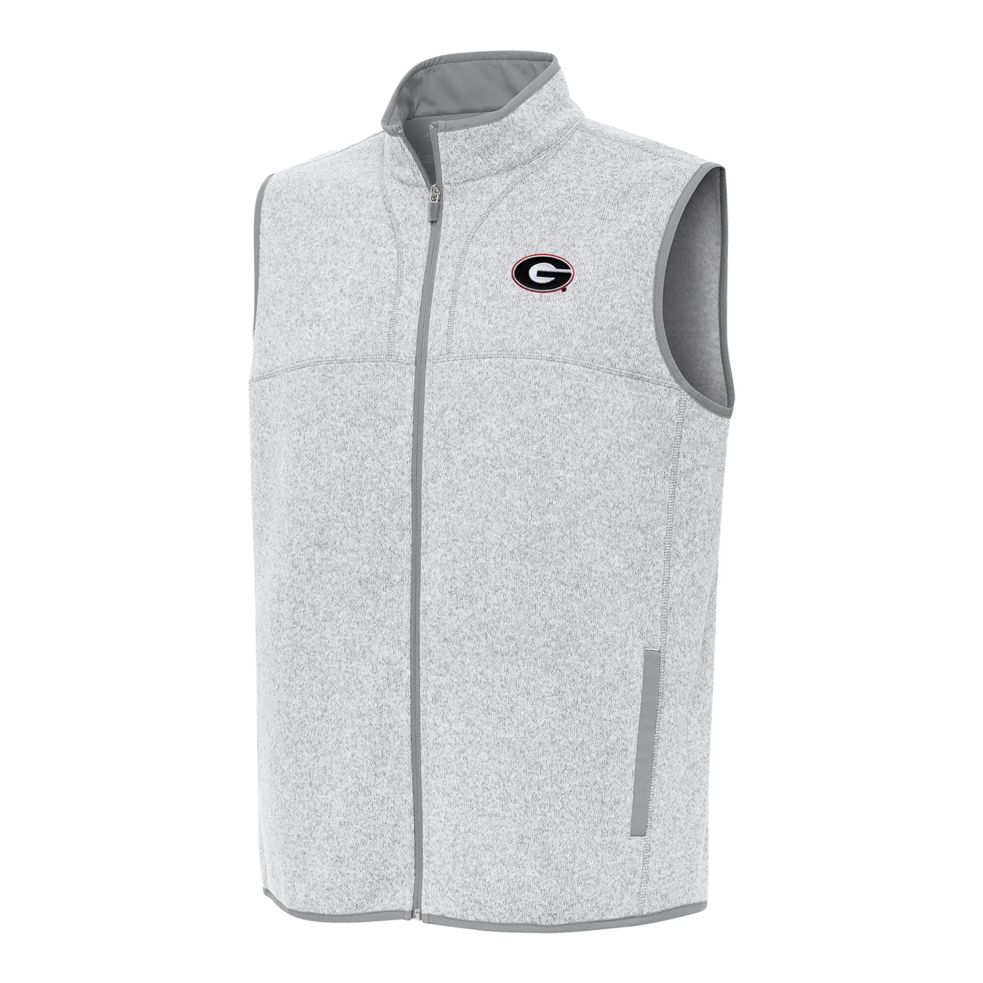 Men's Antigua Heather Gray Georgia Bulldogs Fortune Full-Zip Vest