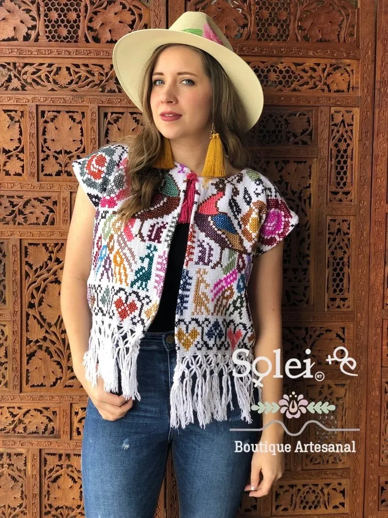 Mexican Traditional Floral Embroidered Vest. Torera Artesanal