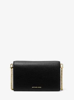 MK Jet Set Medium Pebbled Leather Crossbody Bag - Black - Michael Kors