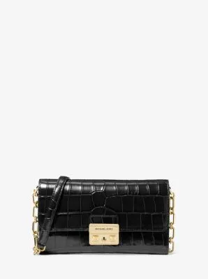 MK Tribeca Small Crocodile Embossed Leather Convertible Crossbody Bag - Black - Michael Kors