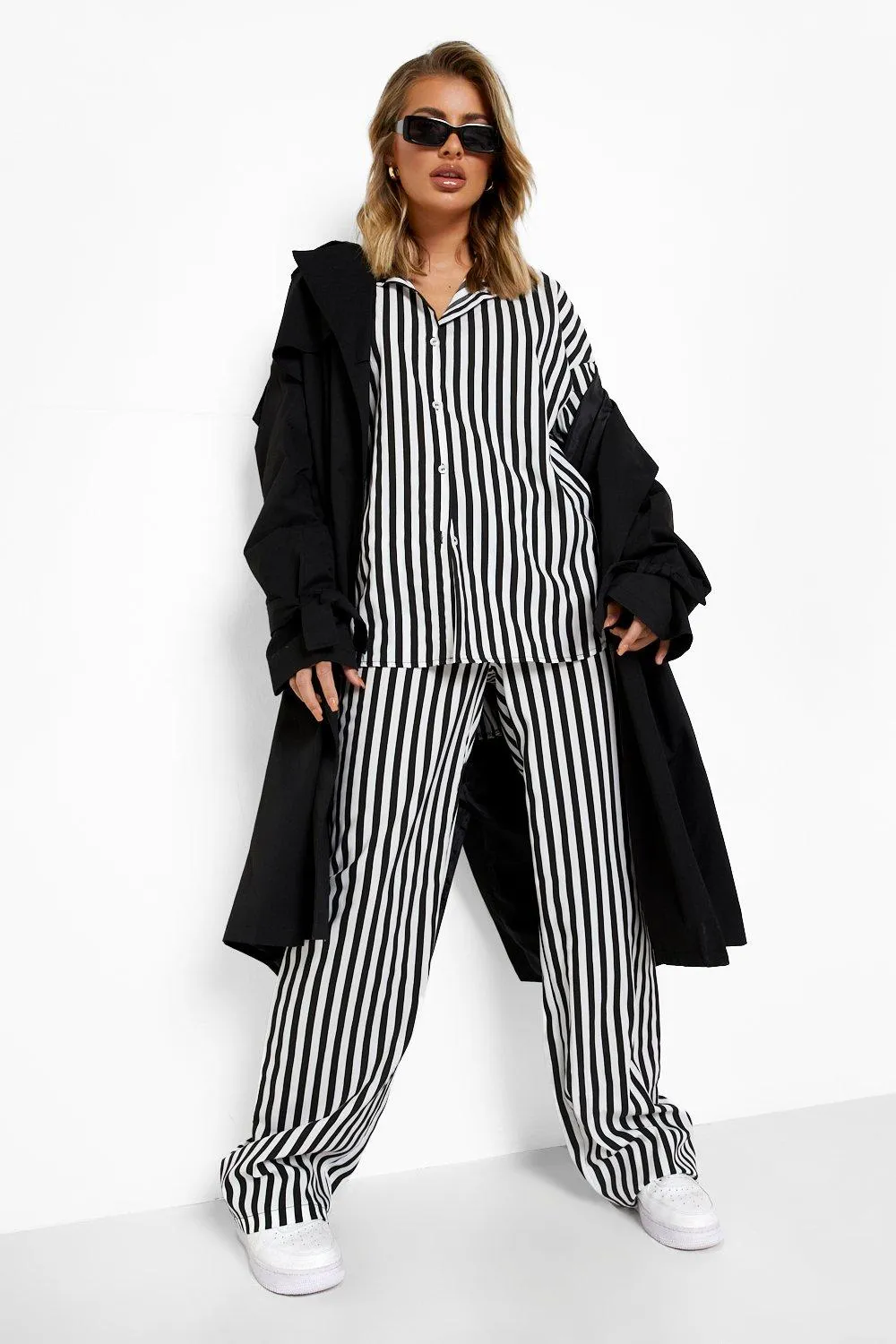 Mono Stripe Relaxed Wide Leg Pants