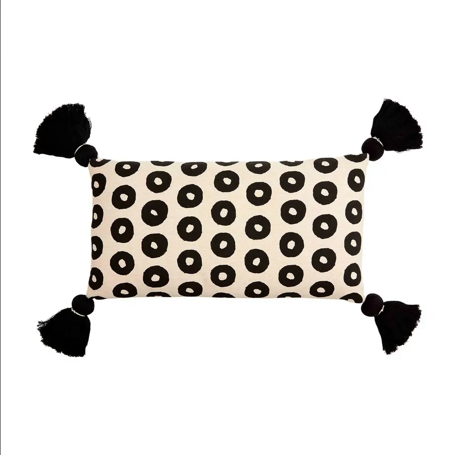 Mudpie Lumbar Black Dot Tassel Pillow