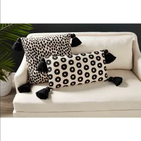 Mudpie Lumbar Black Dot Tassel Pillow