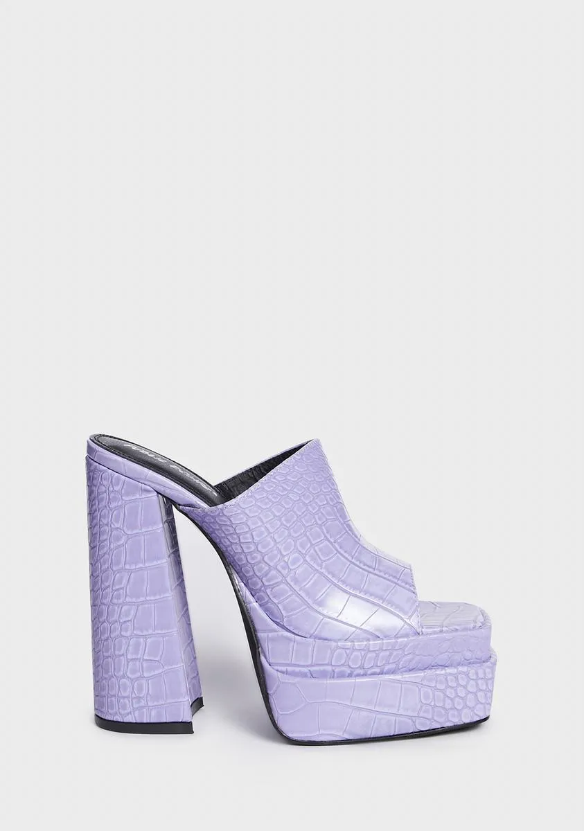 Neon Purple Sky High Platform Mules-