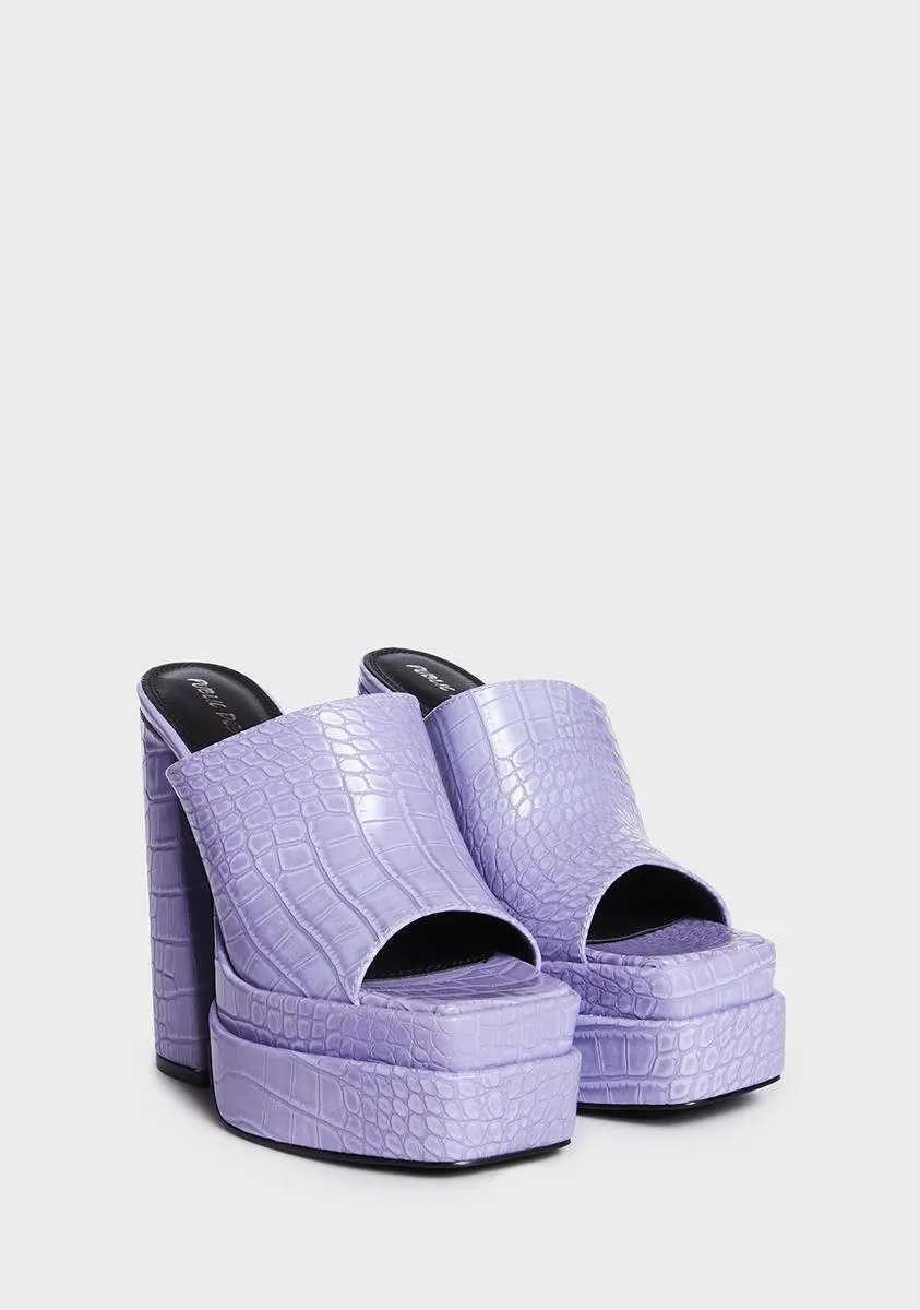 Neon Purple Sky High Platform Mules-